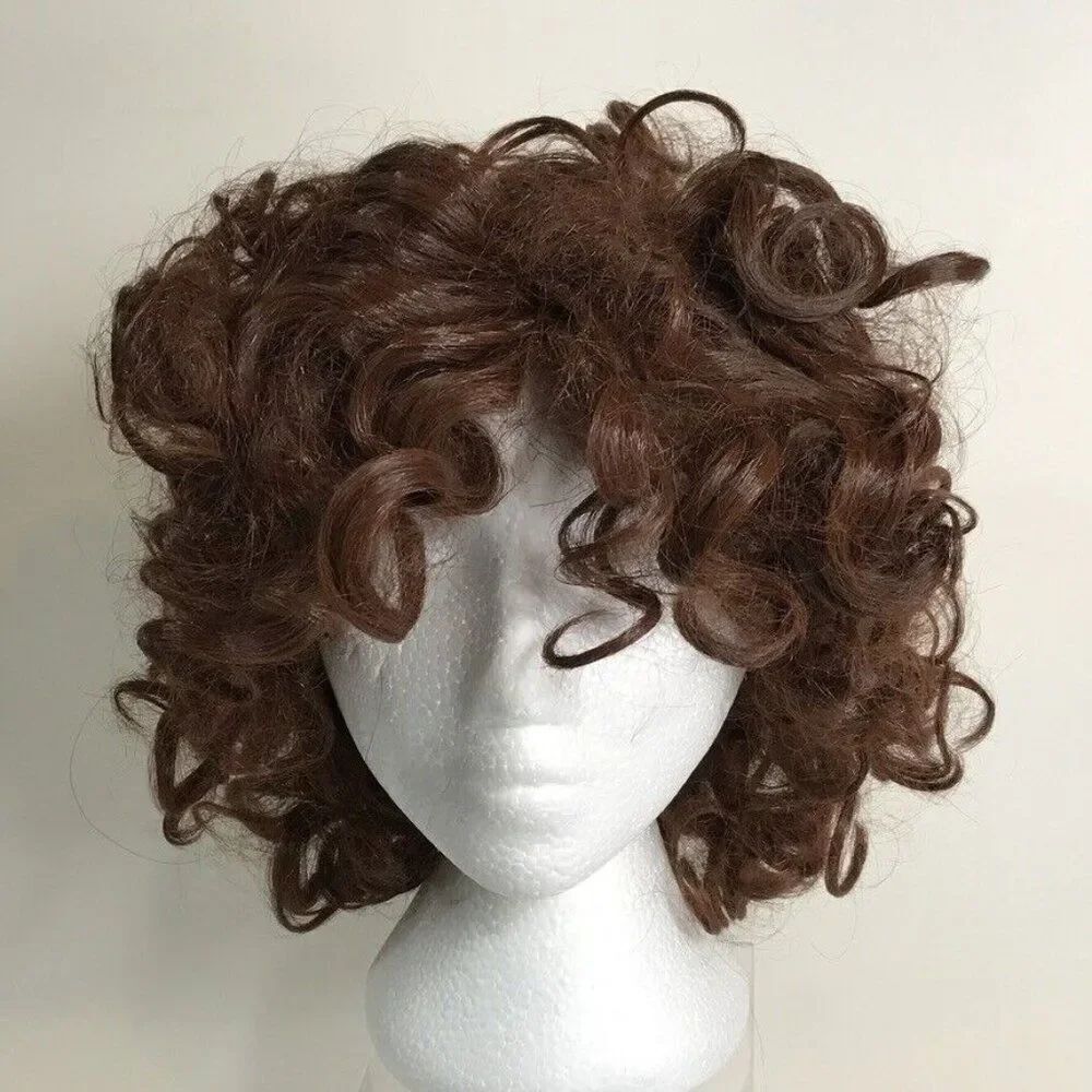 Wig Medium Chestnut Brown Curly Theater Halloween Costume Cosplay Glam Hollywood